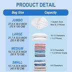 Fygrip Vacuum Storage Bags with Hand Pump, Plastic Packaging Bags, 80% Space Saver Vacuum Seal Bags for Clothing, Travel Lugggage, Blankets, Comforters, 16 Combo