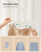 SONGMICS 20 Pack Pants Hangers, 16.7 Inches Long Velvet Trousers Hangers with Adjustable Clips, Heavy-Duty, Non-Slip, Space-Saving for Pants, Skirts, Coats, Dresses, Tank Tops, White UCRF012W20