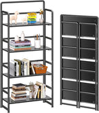 4NM No Assembly Folding Bookshelf, 4-Shelf 54" H Collapsible Foldable Bookcase Storage for Small Spaces, All Black