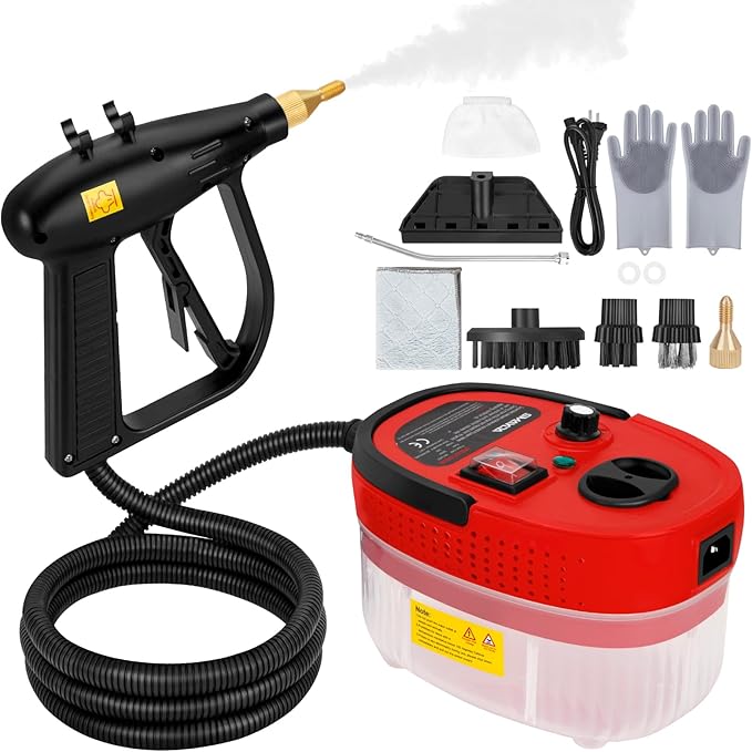 Handheld Pressurized Steam Cleaner,2500W Handheld High Temp Portable Cleaning Machine, Cleaning for Couch, Auto, Floor and More (Red1)