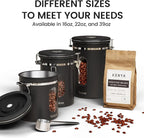 Veken Coffee Canister with Window, Airtight Stainless Steel Kitchen Food Storage Container with Lids, Date Tracker and Scoop for Grounds Coffee, Beans, Tea, Flour, Cereal, Sugar Jars, 16OZ, Black