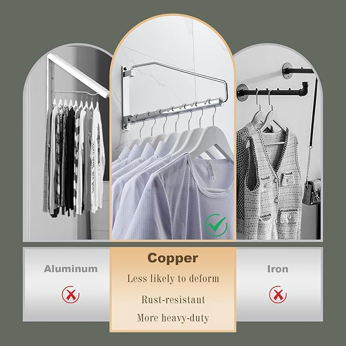 Laundry Hanger,NEWRAIN Wall Mounted Clothes Hanger with Swing Arm Holder Brass Hanging Drying Rack Space Saver,Chrome