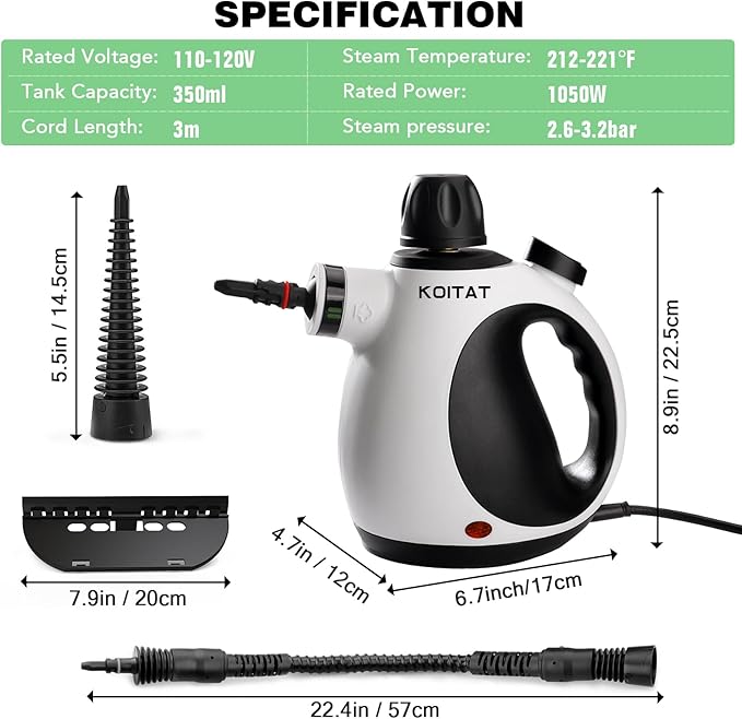 Steam Cleaner, Handheld Pressurized Steamer with 10-Piece Accessory Set, Multipurpose Portable Upholstery Steamer Cleaning with Safety Lock, All Natural Steam Cleaner for Home, Upholstery, Car, Floor