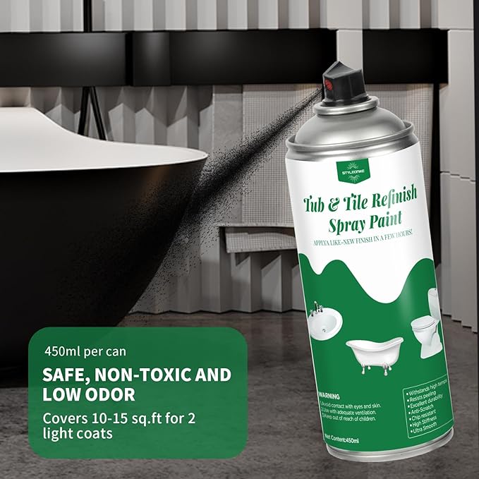 styleonme Tub and Tile Spray Paint Black, 450ml 1 pack, Diy Countertop Paint kit, Suitable for Ceramic, Porcelain, Fiberglass, Bathtub, Tile, Bathroom wall Repair Spray Paints