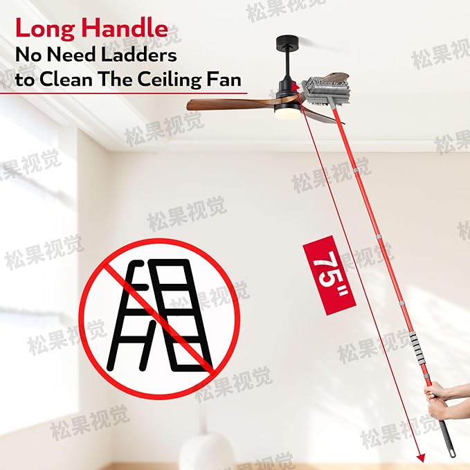 Ceiling Fan Cleaner Duster , 75‘’ Extendable Long Handle Ceiling Fan Blade Cleaning Tool, Reusable Chenille & Microfiber Mop Head for Dusting Ceiling Fan Baseboard Wall Floor,car wash mop