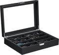 BEWISHOME Sunglasses Organizer, Glasses Organizer, 8-Slot Sunglasses Case for Men, Eyeglasses Storage Box with Clear Glass Top, Smooth PU Leather Interior, Black SSH38C
