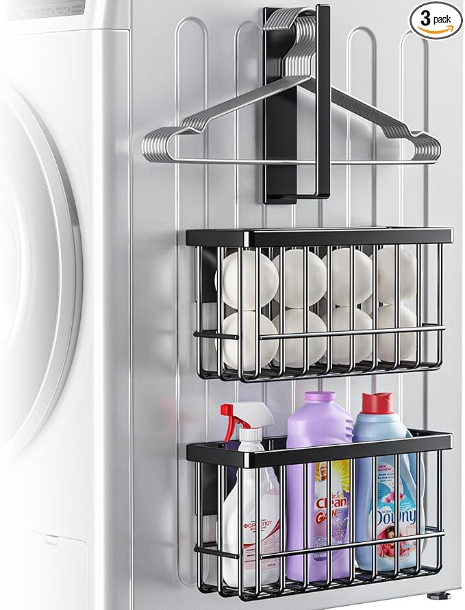 Magnetic Dryer Ball Holder,Magnetic Hanger Holder Basket Magnetic Lint Bin No Tools Install for Laundry Room Fridge Storage Hanger Organizer