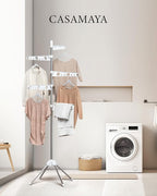 Clothes Drying Rack Foldable, 70.9 inch Tripod Drying Rack for 35 Pieces of Clothes, with Height-Adjustable Rotatable Clothes Rails, Space Saving, Stainless Steel, White and Silver CDR005W01