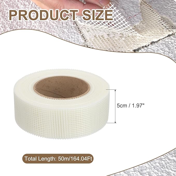 PATIKIL Drywall Repair Mesh Tape, 2 inch x 164 ft Fiberglass Repair Patch Self-Adhesive Dry Wall Joint Tape 9 Mesh Wall Hole Crack and Seam Patch, White