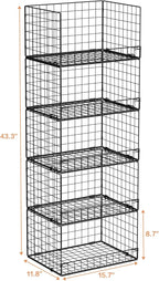 5-Tier Stackable Closet Organizers and Storage Shelves, Closet Shelf Organizer Basket Bins, Foldable Sweater Storage for Closet Organizer System, Black（Patent Pending）