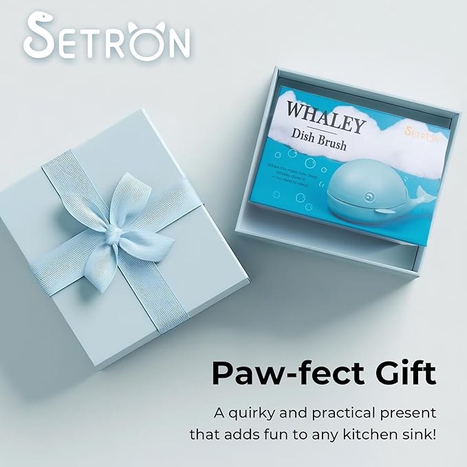 Whaley Whale Dish Brush – Cute Whale Scrub Brush for Dishes & Veggies, Palm Cleaning Brush, Funny Kitchen Gadget, Sink Accessories, Unique Gifts for Women, Housewarming or White Elephant Gifts