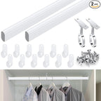 Tandefio Chrome Closet Rod 92 Inch with Oval Closet Rod 6 End Supports for Laundry Room Hanging Clothes Waterproof Shower for Curtains(White)