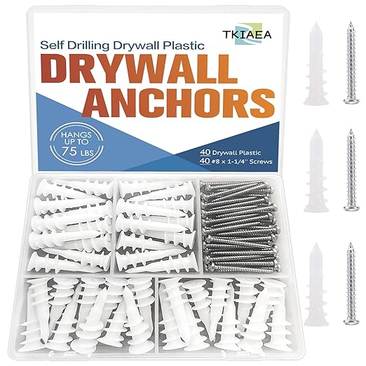 80 Pcs Self-Drilling Drywall Anchors - #8 x 1-1/4" Dry Wall Anchors and Screws Kit
