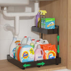 REALINN Expandable Under Sink Organizers and Storage, 2 Tier Under Cabinet Organizer, Heights Adjustable Pull Out Rack for Kitchen Bathroom Laundry, Black, 1 Pack