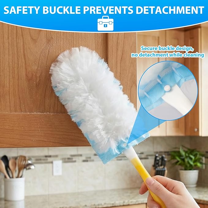 50 Count Disposable Duster Refills for Swiffer Dusters with 1 Handle - 360° Multi-Surface Larger Size Feather Dusters, Dusting Kit for Cleaning Home, Furniture, Blinds and Ceiling Fans