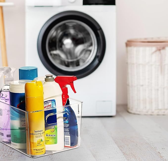 Clear Plastic Storage Bins, Perfect for Kitchen Organization or Pantry Organization and Storage, Laundry Room, Fridge, Freezer Organizer Plastic Storage Containers for Organizing, Cabinet Organizers