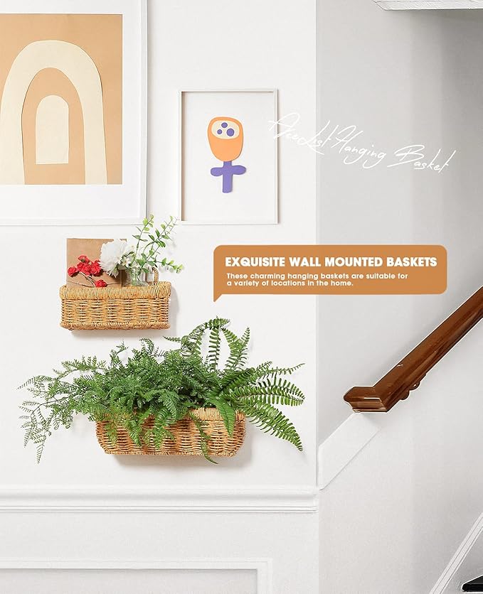 AceList Wall Hanging Basket, Boho Style Hand-Woven Hanging Storage Baskets - Set of 3, Ideal for Boho Room Decor, Kitchen, Garden, and Living Room