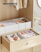 SONGMICS Drawer Organizer,Dresser Drawer Organizers, Set of 12, Foldable Fabric Storage Bins for Socks, Underwear, Bras, Ties, Scarves, Cloud White URDZ006W02