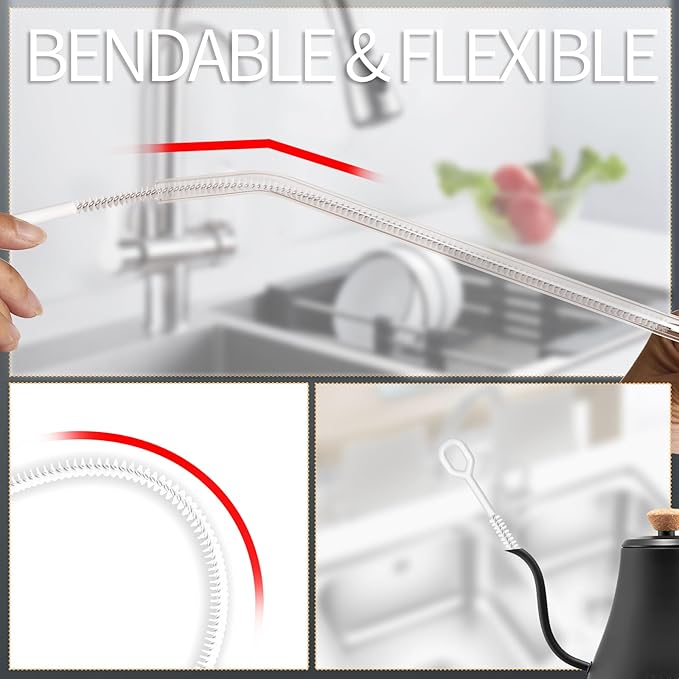 Heavy Duty Straw Cleaner Brush - 4 Pack 12.6 Inch Flexible Full-Cover Brushes with Large Handle, Reusable Pipe & Tube Cleaner Set (0.23", 0.31", 0.39", 0.47" Diameters)