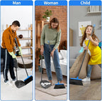 Broom and Dustpan Set ，Long Handle Broom with Upright Standing Dust pan for Indoor Outdoor Home Kitchen Office Floor Cleaning