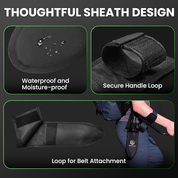 Metal Detector Shovel, Heavy Duty Double Serrated Digging Tool and Metal Detector Accessories with Sheath, Gardening Tools for Weeding, Planting, Camping, Treasure Hunting