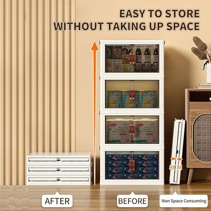 5-Tier Stackable Storage Bins with Lids & Open Front Design, Foldable Storage Bins with Wheels for Home Organization, Collapsible Space Saving Multi-Layer Storage Organizer, 35QT