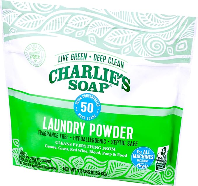 Charlie’s Soap Laundry Powder (50 Loads, 1 Pack) Hypoallergenic Deep Cleaning Washing Powder Detergent – Eco-Friendly, Safe, and Effective