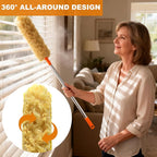 100 Inch Extended Handle Duster Heavy Duty Dusting 360° Duster Refills Kit, Microfibers Multi-Surface Dusters. Efficient Duster Kit for Cleaning Pet Hair, Home, Office, Blinds, Furniture (Orange)
