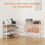LANTEFUL 3 Tier Shoe Rack for Closet, Shoe Organizer with 5 Hooks, Long Shoe Shelf Storage for Shoe and Boot Stackable Free Standing Shoe Rack for Entryway, Garage, Small Spaces, Dorm, White