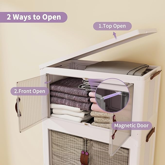 Luxdecor 400Qt Storage Bins With Lids-Stackable Plastic Storage Bins on Wheels, Closet Organizers and Storage,Collapsible Storage Cabinet with Doors for Office Garage Kitchen Under Stairs,Larger 5Tier