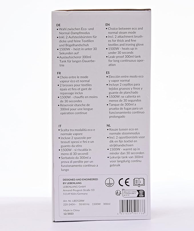 Portable steamer for clothes - 1500W & 10 oz incl. ironing glove & attachments I Clothing steamer handheld I Travel garment steamers Plancha a vapor para ropa Planchas de vaporizador Fabric