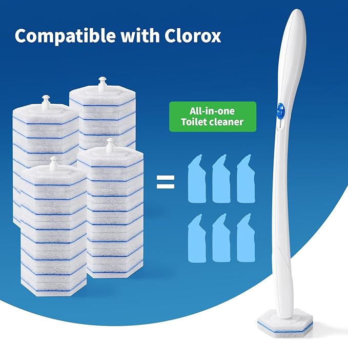 oshang Toilet Brush Refills, Toilet Refill Pads, Disposable Toilet Brush Heads for Toilet and Bathroom Cleaning, Compatible with Clorox Toilet Brush (32 Count)
