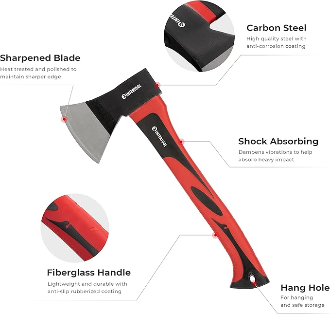 INTERTOOL 15” Hatchet and 36” Chopping Axe Set - Small Ax and Tree Felling Tool with Shock Absorbing Fiberglass Handles & Blade Protectors HT-0261-0264