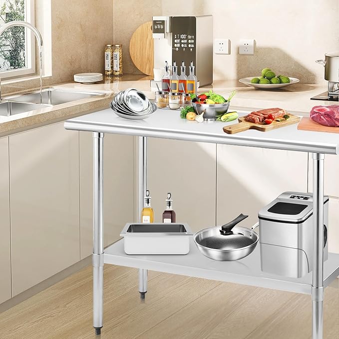 STABLEINK NSF Stainless Steel Table 30 x 60 Inches 5ft Metal Prep & Work Tables with Adjustable Undershelf, for Commercial Kitchen, Restaurant, Hotel, Laundry Room and Garage