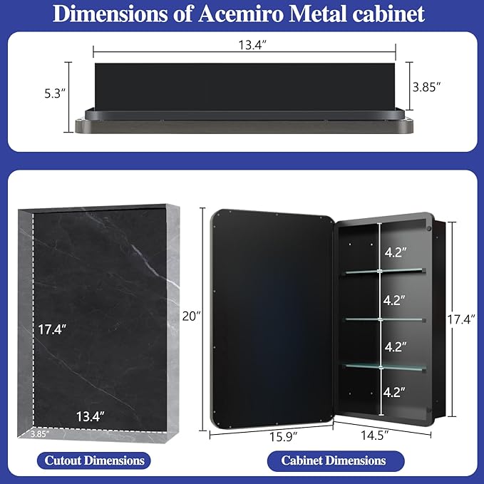 Bathroom Medicine Cabinet with 16"x20" Stainless Steel Framed Mirror,Recessed or Surface Mounted Bathroom Mirror Cabinet,Storage Cabinetfor Bathrooms, Guest Rooms, Apartments, Farmhouse Decor