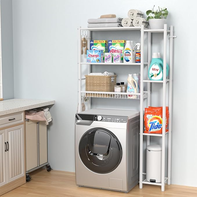 Over The Toilet Storage Organizer - 7 Tiers Space Saving Bathroom Shelves, Adjustable Above Toilet Shelf Rack, Metal Organizer Shelf Over Toilet for Bathroom Storage and Organization, White