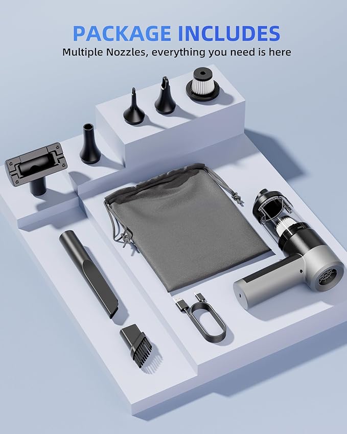 Mini Car Vacuum with 17000Pa High Power Suction,Portable Handheld Vacuum Blow & Suction,4 in 1 Cordless Small Vacuum Cleaner for Car,Home,Office,PC.Air Duster for Quick Cleaning of Small Areas