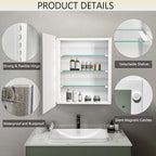 Bathroom Medicine Cabinet with 20x20 in Square Beveled Frameless Mirror,Wall Mounted Mirror Cabinet for Bathroom Toilet Kitchen,Recess or Surface Mount,Already Assembly