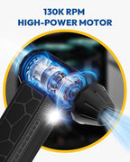 Compressed Air Duster, 130000RPM Super Power Rechargeable Cordless Electric Air Duster, 4 Gear Adjustable Mini Blower with LED Light for Electric Devices Computer Keyboard House Ourtdoor Car