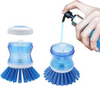 Dish Brush with Soap Dispenser for Dishes Pot Pan Kitchen Sink Scrubbing, Blue 3 Pack