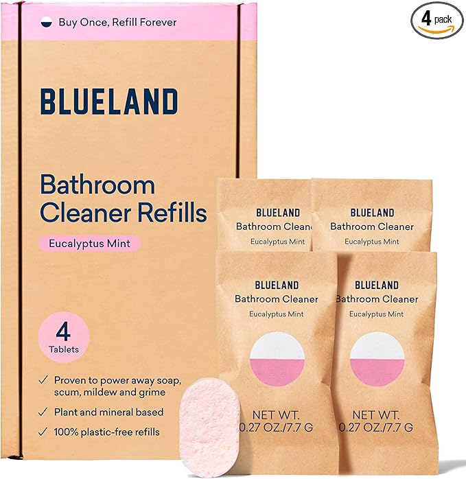 BLUELAND Bathroom Cleaner, 4-Pack Refill, Eucalyptus Mint Scent, Eco-Friendly Cleaning Supplies, 4 x 24 Fl oz