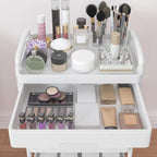 Calmootey 3-Tier Rolling Utility Cart with Drawer,Multifunctional Storage Organizer with Plastic Shelf & Metal Wheels,Storage Cart for Kitchen,Bathroom,Living Room,Office,White