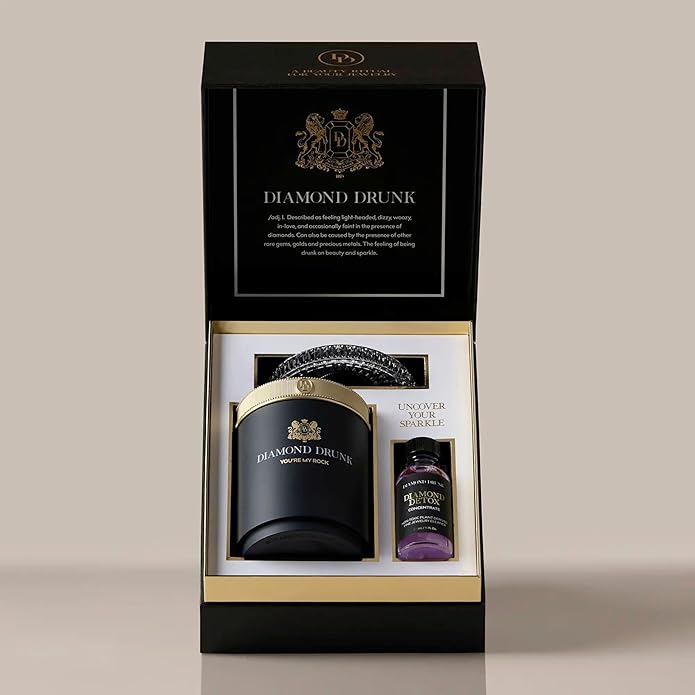 Diamond Drunk The Starter Collections - Non-Toxic, Fine Jewelry Cleaning Kit for Diamond, Gold, & Platinum Rings & More - 2 Months Supply of Safe, Sustainable Cleaner to Restore Shine - Patented Bauble Basket & Reusable Vessel