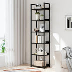NUMENN Narrow Bookshelf, 6 Tier Bookshelves, Home Office Bookcase Shelf Storage Organizer, Free Standing Storage Shelving Unit for Bedroom, Living Room and Home Office, Black