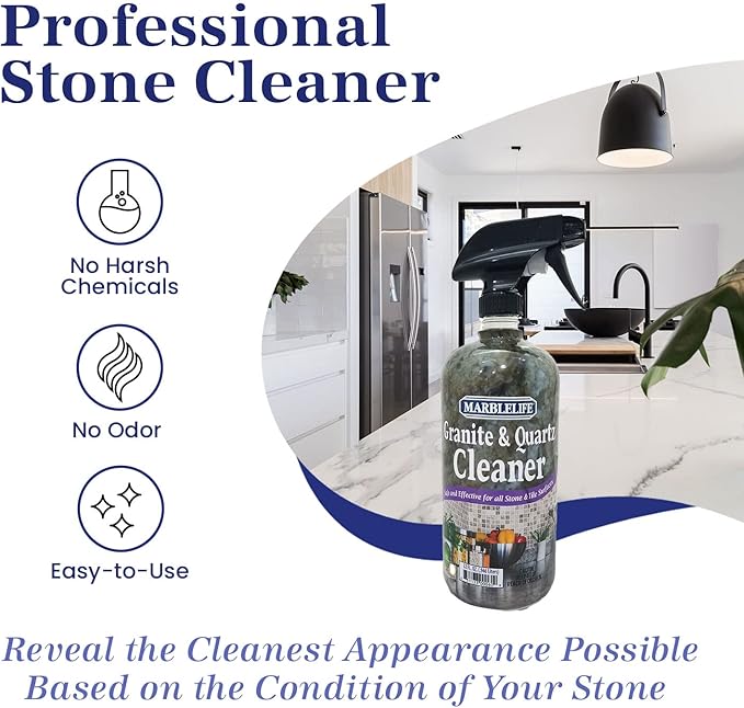 Granite & Quartz Cleaner, Safe & Powerful Granite Countertop Cleaner, Oil & Wax Free Quartz Countertop, Effective Stone Care & Cleaning, Ready-To-Use Refill Gallon