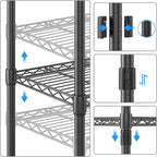 Homdox 5 Tier Wire Shelving Unit on Wheels, Adjustable Storage Racks and Shelving, Heavy Duty Rolling Metal Shelves with Side Hooks for Laundry Bathroom Kitchen Garage Pantry Organization, Black