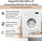 WoollyPals Wool Dryer Balls (6-Pack, XL Size)- 100% New Zealand Organic Wool - Sustainable & Eco-Friendly - Dry 1,000 Loads, Replaces Dryer Sheets, Reduces Static Cling, Reusable (Multi Colour)