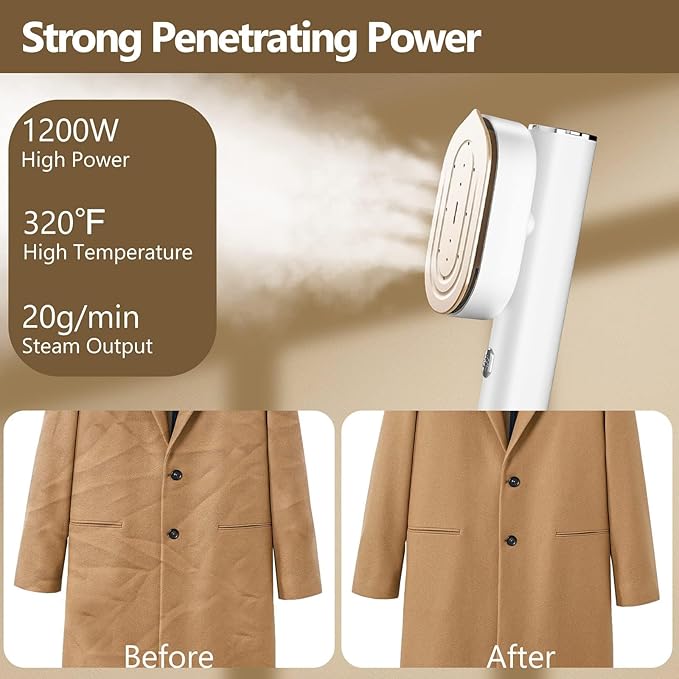 Portable Steamer For Clothes Travel Mini Steamer and Iron Fast 10s Heat-Up, Horizontal and Vertical 1200W Effortless Wrinkle Removal, Garment Steamer and Iron for Travel Office Home(110-120V)