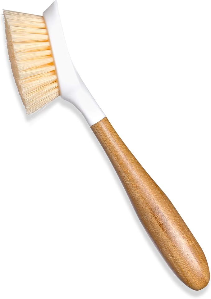 Full Circle Be Good Bamboo Handle Dish Brush – Sustainable Kitchen Cleaning with Tough Bristles - Natural Dish Scrubber & Cast Iron Cleaner - Long Handle Brush for Dishes, Pots, and Pans, White