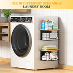 Magnetic Shelf for Fridge Trash Bag Organizer, 2 Pack Stackable Garbage Bag Holder with Bamboo Lid, Magnetic Storage Bin for Refrigerator, Under Sink, Kitchen, Pantry, Small Space Organization – Black